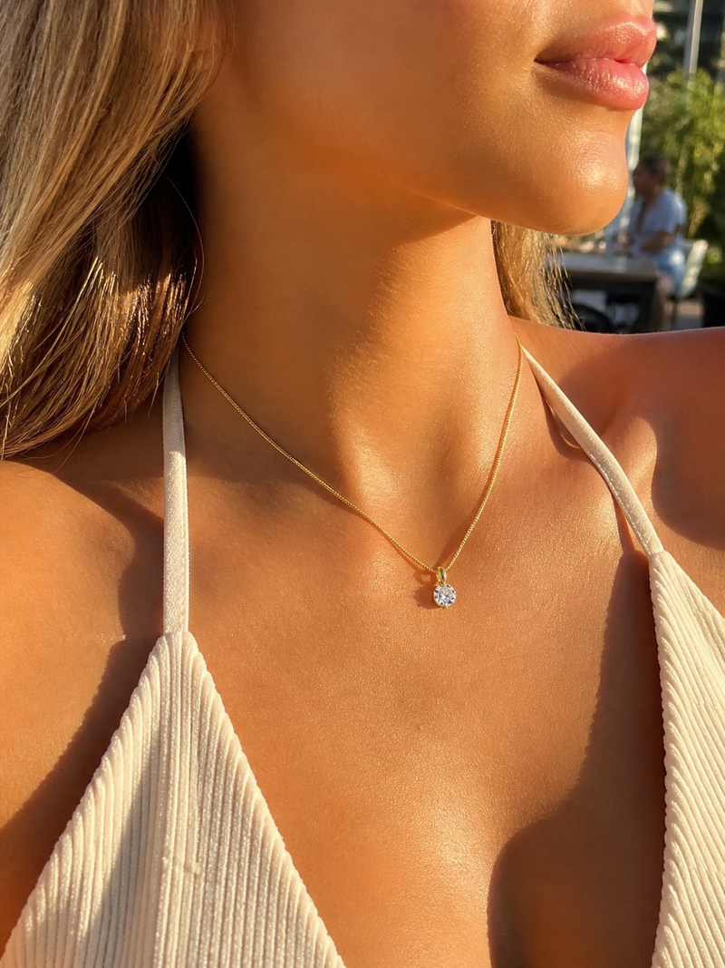 Lumière Solara Necklace - 18k gold plated cubic zirconia pendant necklace by Atelier Celinéa