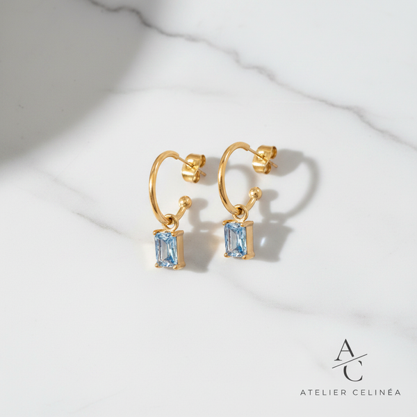 Blue Zircon Gold Hoop Earrings