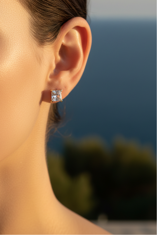 Gold Emerald Studs - Lifestyle