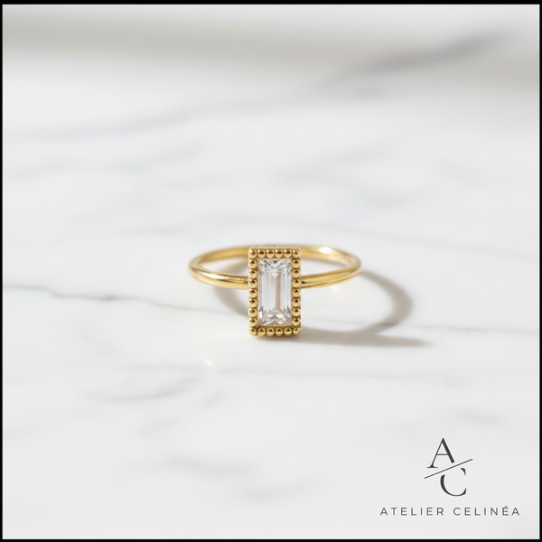 White Zircon Baguette Ring - 18k Gold Plated